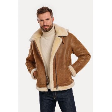 Jacheta din piele Vintage Aviator - Maro camel