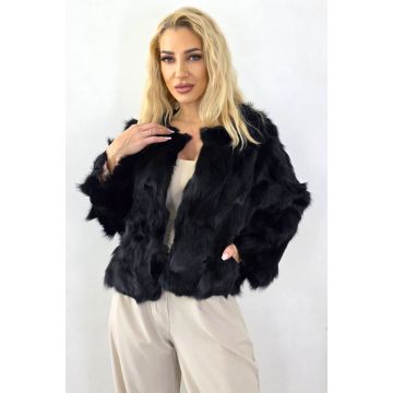 Jacheta scurta Benjo, din blana naturala de vulpe, Negru