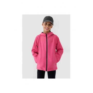 Jacheta softshell pentru fete -  rezistenta la vant - gluga - poliester - roz - hidrofob