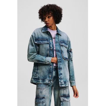 Jacheta supradimensionata din denim cu buzunare - Albastru petrol