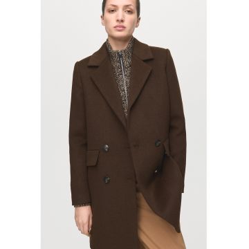 Palton din amestec de lana cu doua randuri de nasturi - Maro inchis