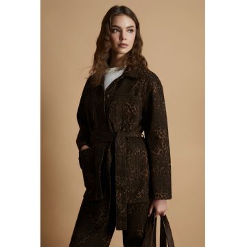 Palton scurt cu animal print - Maro inchis