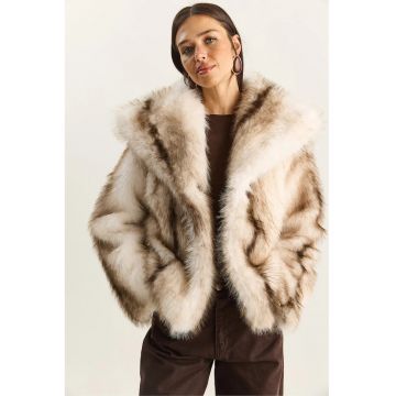 Palton scurt dama - LUCCI - supradimensionat - blana artificiala - bej
