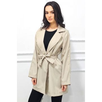 Pardesiu subtire de dama Marlene, cu inchidere tip cordon, Crem