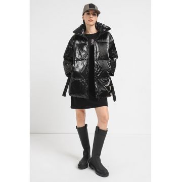 Geaca bufanta cu cordon si model matlasat - Negru