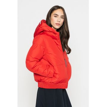 Geaca cu gluga si buzunare laterale cu fermoar - Rosu