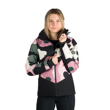 Geaca cu gluga si guler pentru ski Kayleight - Alb/Negru/Roz