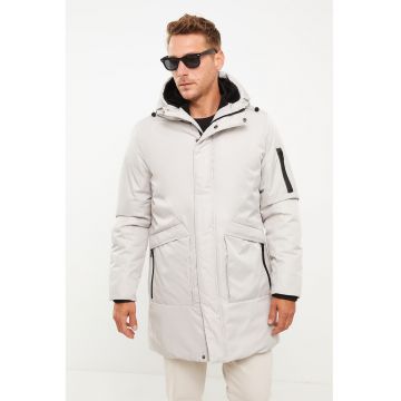 Geaca cu gluga - vatelina si buzunare multiple - Gri deschis