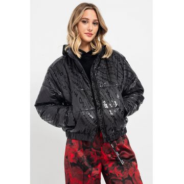 Geaca cu vatelina si imprimeu logo - Negru