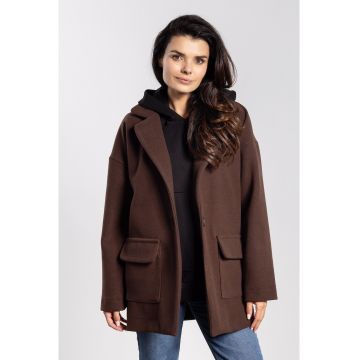 Geaca dama  oversize - buzunare - confortabila - ciocolatiu - poliester si raion