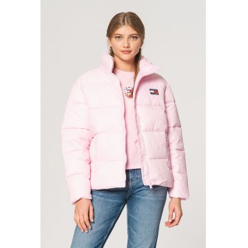 Geaca matlasata cu broderie logo - Roz pastel