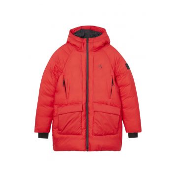 Geaca parka cu vatelina - gluga si detaliu logo - Rosu
