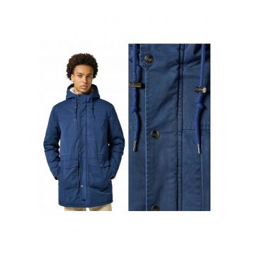 Jacheta Barbati -  Heavy Puffer - Regular Fit - Design Clasic - Cu Gluga - Fermoar - Bumbac - Albastru - Albastru