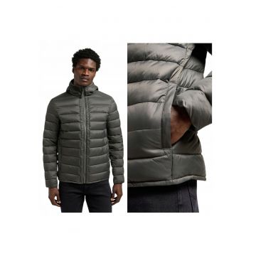 Jacheta Barbati -  Puffer Jacket - Regular Fit - Guler Inalt - Fermoar - Caldura Si Confortabila - Maneci Lungi - Nailon - Gri - Gri