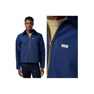 Jacheta Barbati -  Utility Jacket - Regular Fit - Cu Guler - Fermoar - Caldura fewqgSi Confortabila - Maneci Lungi - Bumbac - Albastru - Albastru