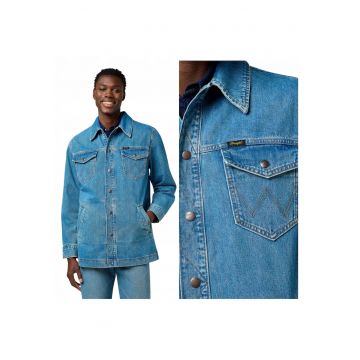 Jacheta Barbati -  Wrange Jacket - Regular Fit - Denim Design - Fara Gluga - Cu Nasturi - Bumbac - XL INTL - Albastru