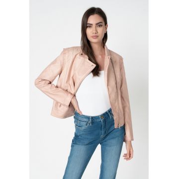 Jacheta biker din piele ecologica Pina - Roz prafuit