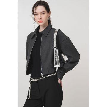 Jacheta cu fermoar si mansete cu catarama Amisuri - Gri antracit