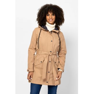 Jacheta cu gluga si cordon in talie - Maro camel