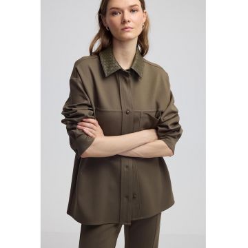 Jacheta cu guler impletit - Maro pamantiu