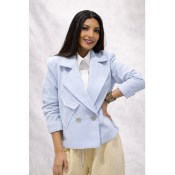 Jacheta dama bleu cu buzunar lateral aplicat oblic