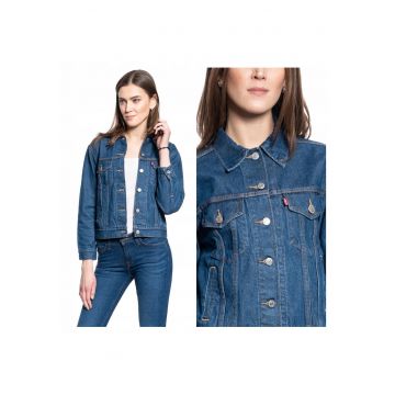 Jacheta Dama -  Ex- Boyfriend Trucker - Regular Fit - Denim Design - Fara Gluga - Cu Nasturi - Bumbac - XS INTL - Albastru