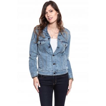 Jacheta Dama -  Trucker Jeans - Regular Fit - Denim Design - Fara Gluga - Cu Nasturi - Bumbac - XS INTL - Albastru