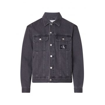 Jacheta de denim cu buzunare aplicate pe piept - Gri inchis