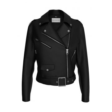 Jacheta din piele ecologica cu terminatie asimetrica - Negru