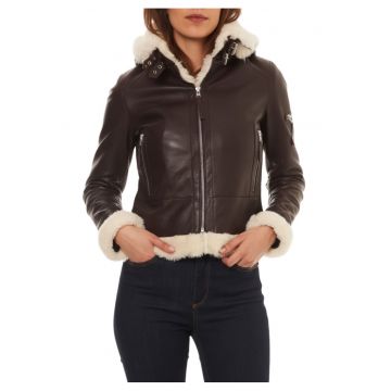 Jacheta din piele naturala cu insertii de blana -