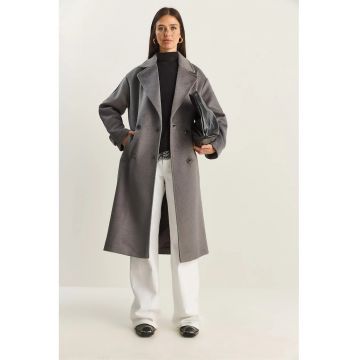 Palton lung dama  gri inchis fleece - Gri inchis