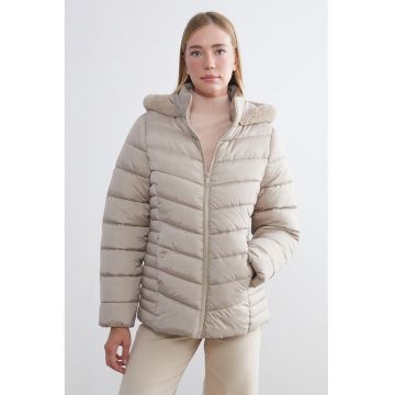 Geaca cu gluga si vatelina - Bej inchis