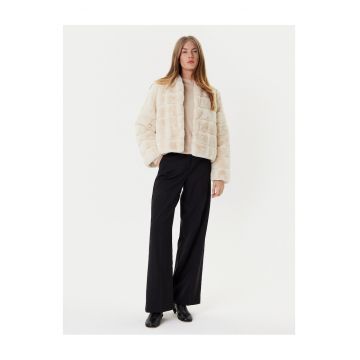 Geaca dama  blana artificiala - ecru