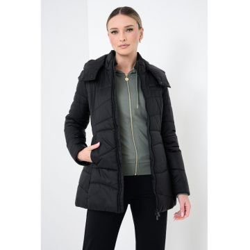 Geaca matlasata cu gluga detasabila - Negru