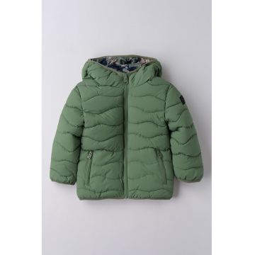 Geaca reversibila cu gluga - Maro deschis/Verde feriga/Bleumarin