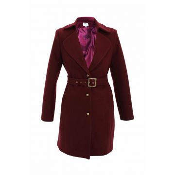 IVONNE bordeaux red wool classic midi coat - Visiniu