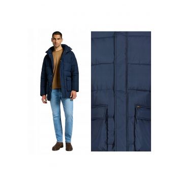 Jacheta Barbati -  Long Puffer Jacket - Regular Fit - Design Clasic - Cu Gwqfwqluga - Fermoar - Bumbac - M - Albastru - Albastru