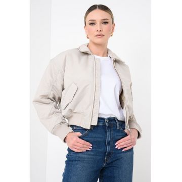 Jacheta bomber crop - Alb fildes