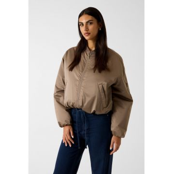 Jacheta bomber din satin cu amortizare - Maro deschis