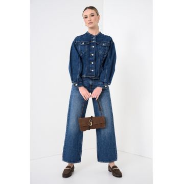 Jacheta cambrata din denim - Albastru inchis