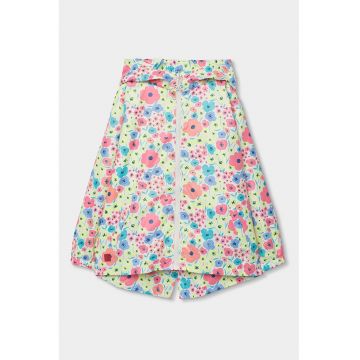 Jacheta cu imprimeu floral si gluga - Galben neon/Rosu stins/Albastru