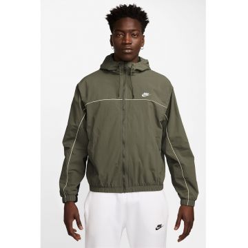 Jacheta cu logo si gluga - Kaki/Verde masliniu