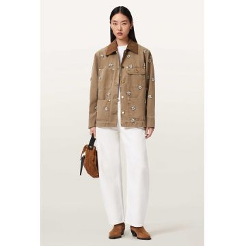 Jacheta cu model floral si buzunare frontale - Maro camel