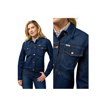 Jacheta Dama -  Heritage Jacket - Regular Fit - Aspect Denim - Design Clasic - Maneci Lungi - Cu Nasturi - Bumbac - Albastru - Albastru inchis