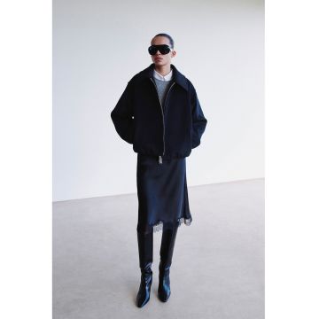 Jacheta din amestec de lana cu fermoar - Bleumarin