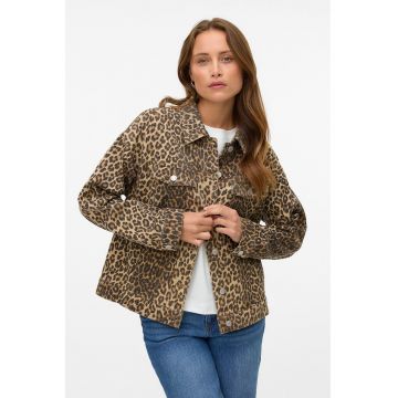Jacheta din denim cu animal print - Negru/Caramel/Galben mustar