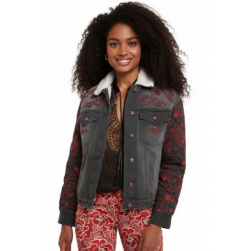 Jacheta din denim cu broderie si guler captusit Quilt Bill -