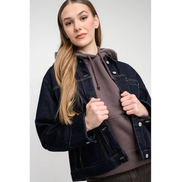 Jacheta din denim cu maneci cazute - Albastru ultramarin