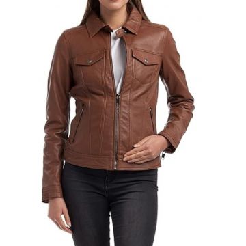 Jacheta din piele cu buzunare Idaline -