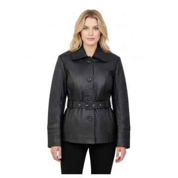 Jacheta din piele neagra cu guler -